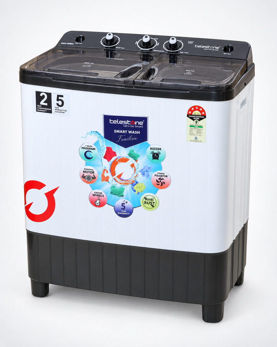 Aqua 7.0 kg Semi-Automatic Washing Machine — Black