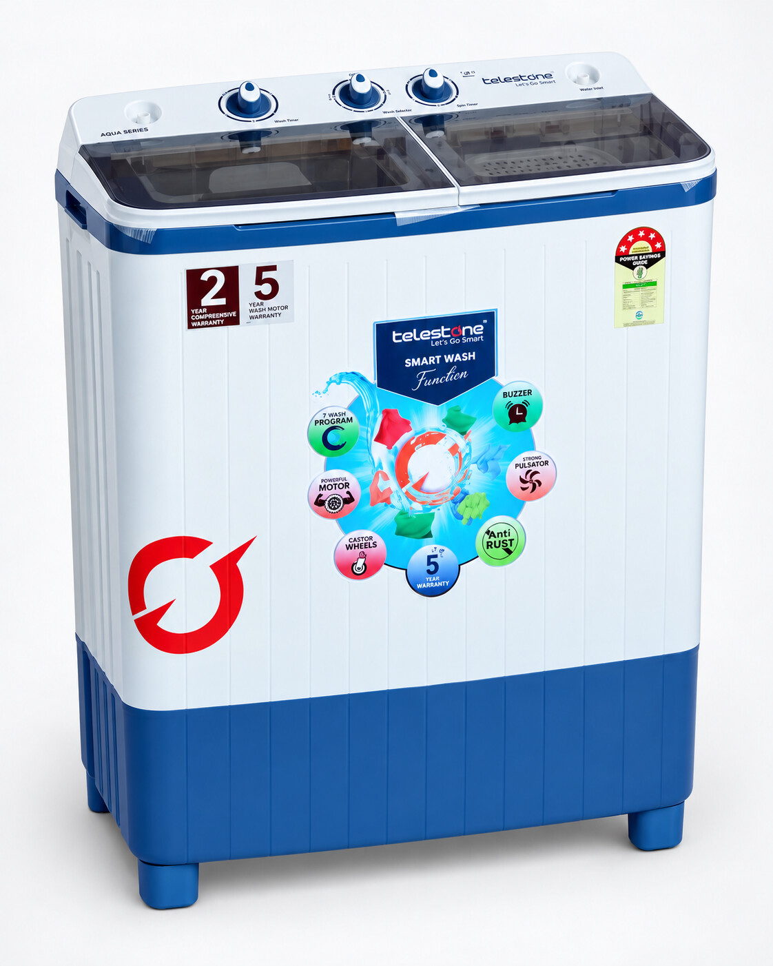 Aqua 7.5 kg Semi-Automatic Washing Machine — Glass
